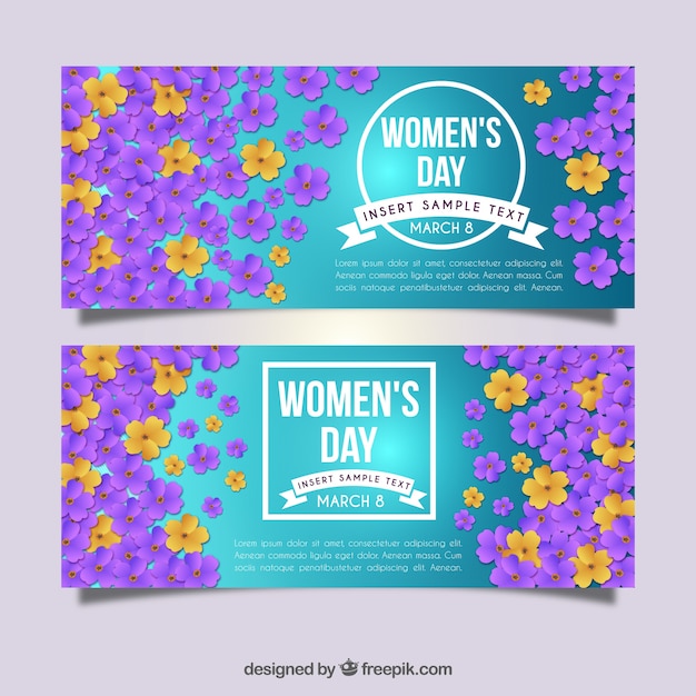 Banners del día de la mujer con decoración floral