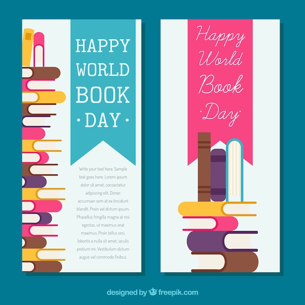 Vector banners del día mundial del libro en diseño plano