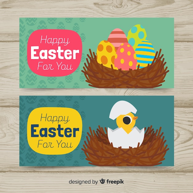 Vector banners del día de pascua en diseño plano