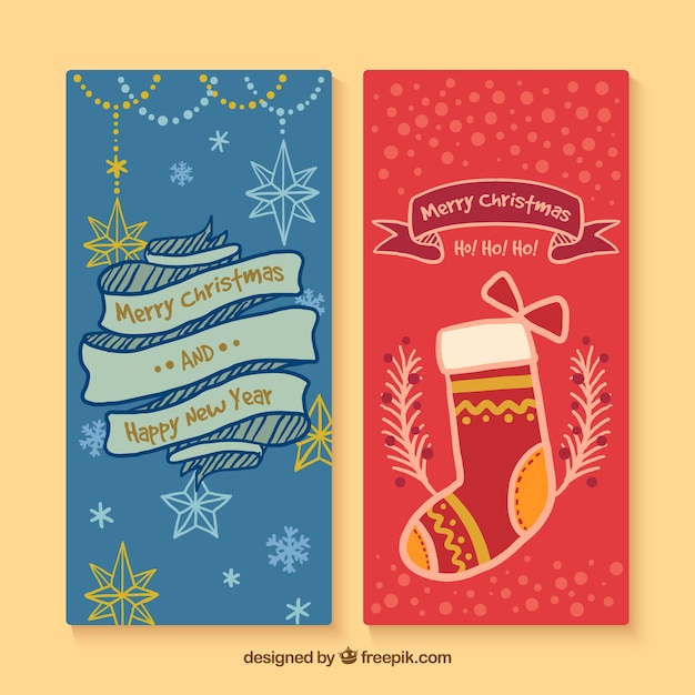 Banners dibujadas de feliz navidad