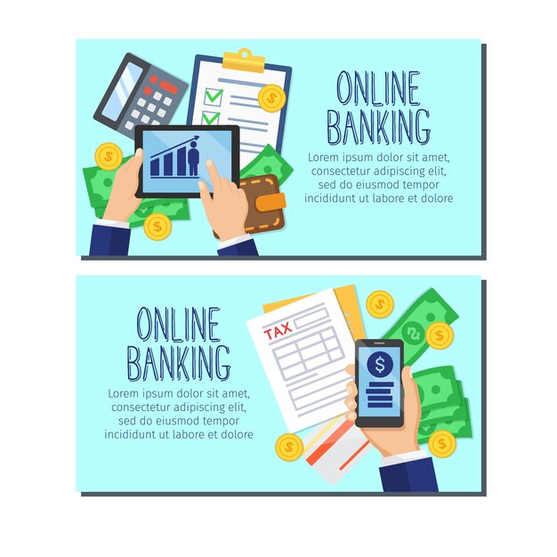 Banners de diseño de sistema bancario