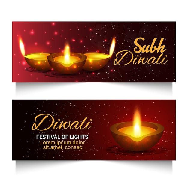 Banners de diwali con diya