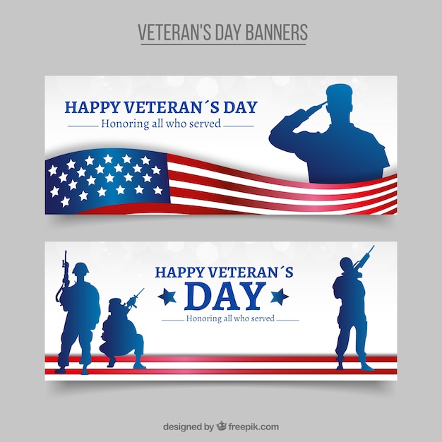 Vector banners elegantes del día de los veteranos con siluetas