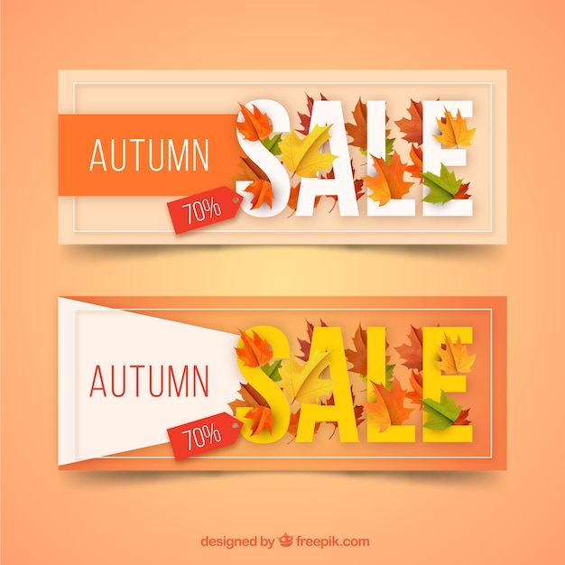 Vector banners elegantes de rebajas de otoño con diseño realista