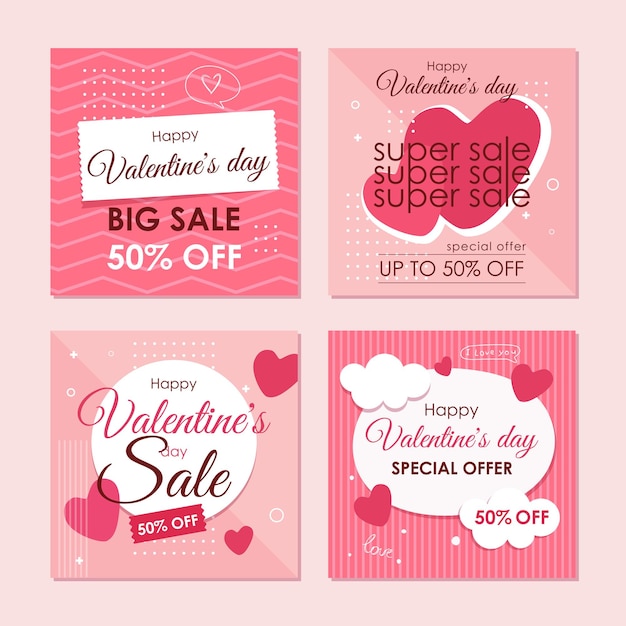Banners en estilo plano para el día de san valentín en vector