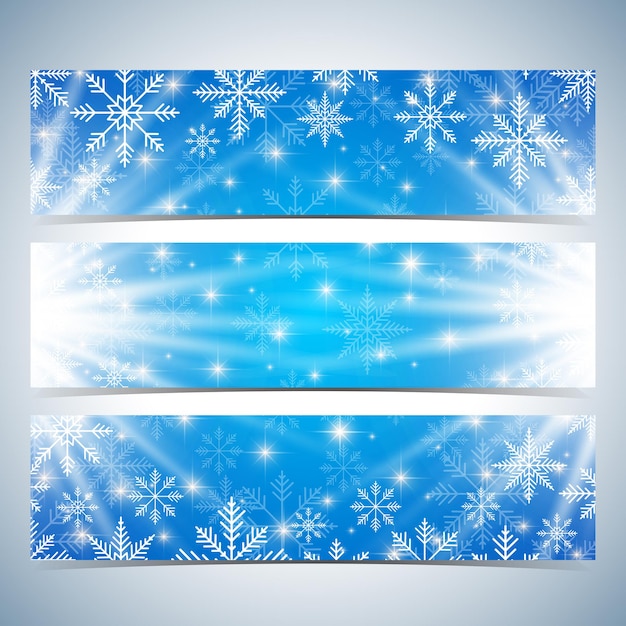 Vector banners de feliz año nuevo. fondo azul con copos de nieve. plantilla de vector de diseño moderno.