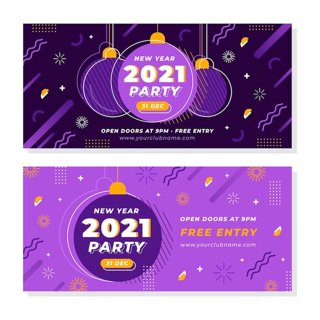 Banners de fiesta de año nuevo 2021 en diseño plano