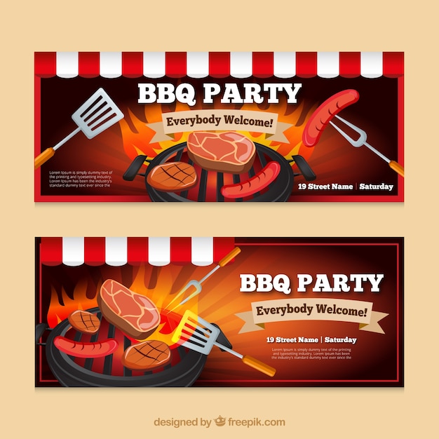 Vector banners de fiesta de barbacoa