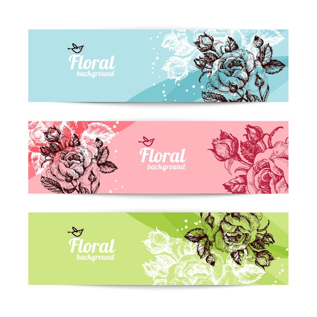 Banners con fondo floral. dibujado a mano ilustración de rosas