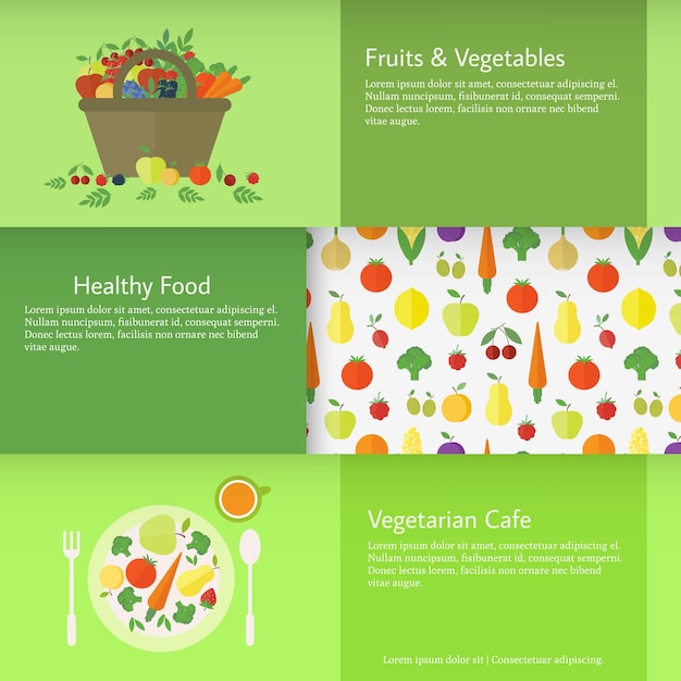 Banners con frutas y verduras vector