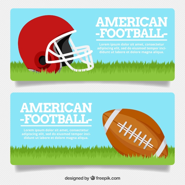 Vector banners de fútbol americano con casco y pelota