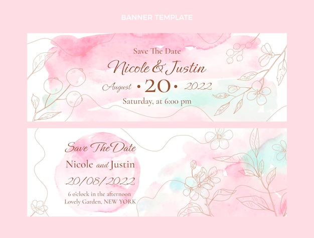 Vector banners horizontales de boda en acuarela