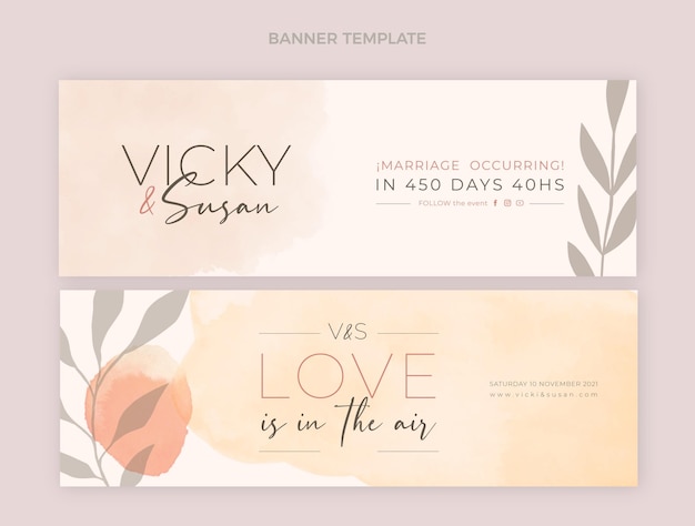 Banners horizontales de boda dibujados a mano