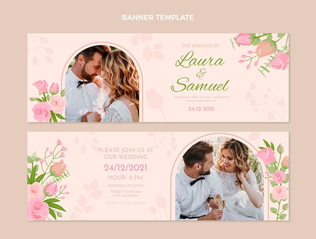 Banners horizontales de boda dibujados a mano