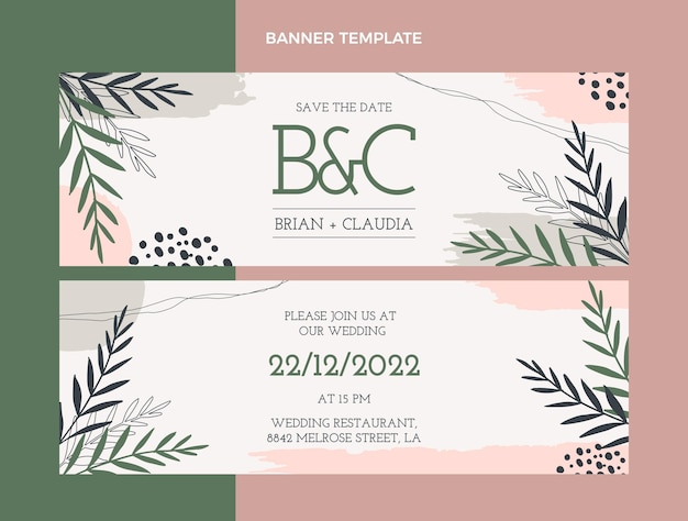 Vector banners horizontales de boda dibujados a mano