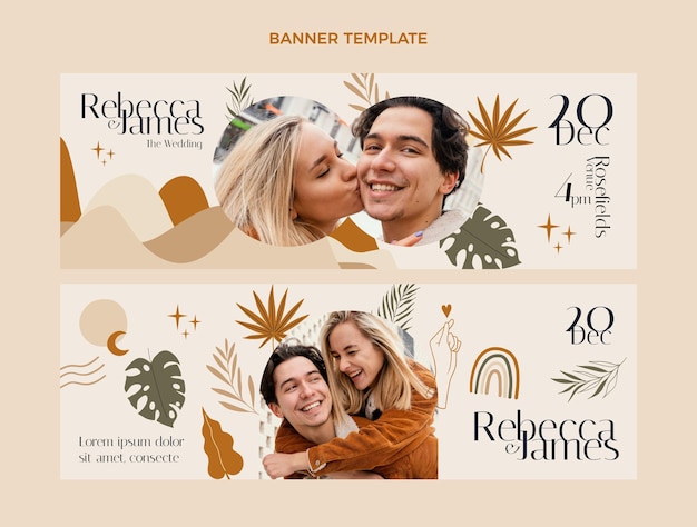 Vector banners horizontales de boda dibujados a mano