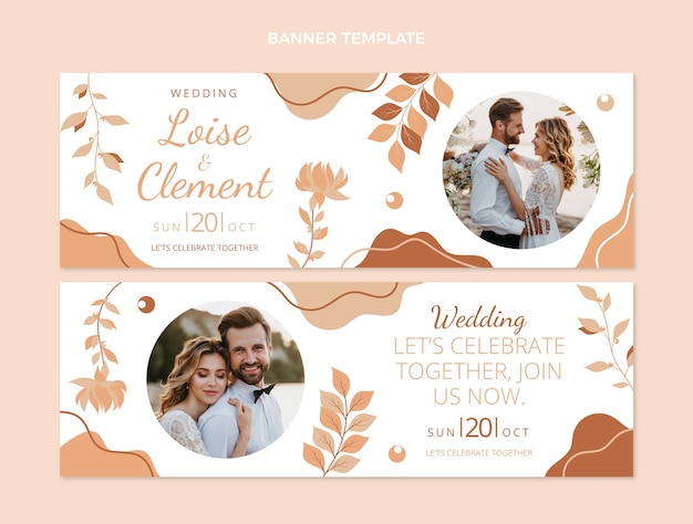 Vector banners horizontales de boda dibujados a mano