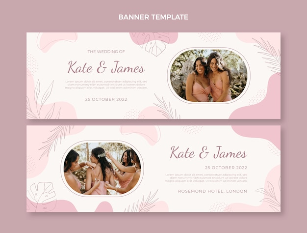 Vector banners horizontales de boda dibujados a mano