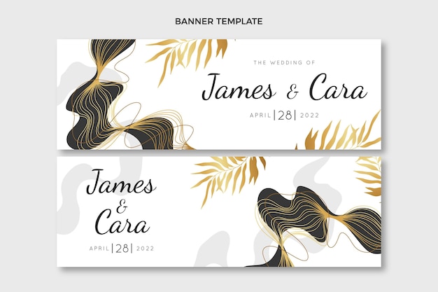 Vector banners horizontales de boda dorada de lujo realista