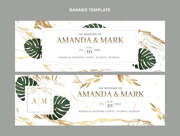 Vector banners horizontales de boda dorada de lujo realista