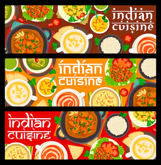 Vector banners horizontales de comidas de restaurante de comida india