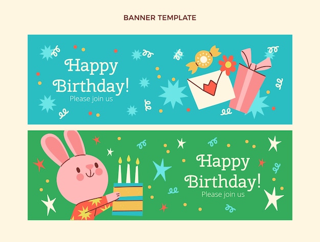 Vector banners horizontales cumpleaños dibujados a mano