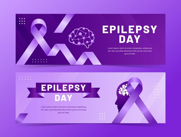 Vector banners horizontales del día de la epilepsia de gradiente con cinta