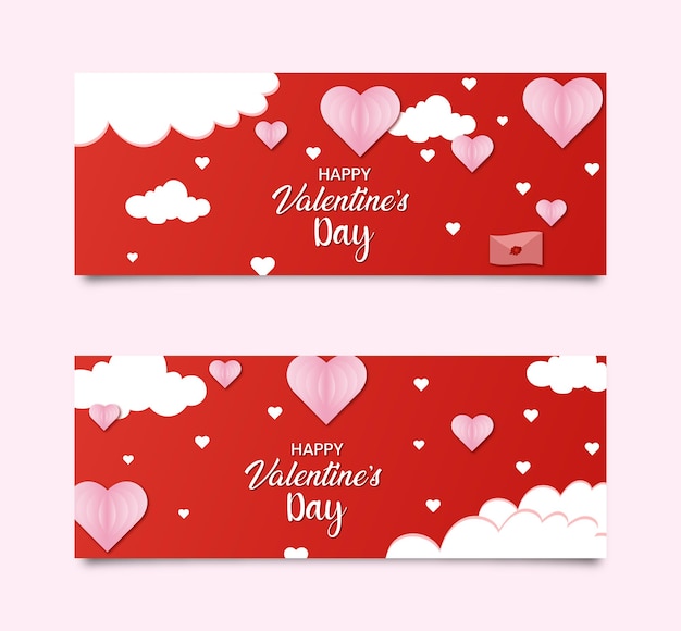 Vector banners horizontales de feliz día de san valentín con corazones