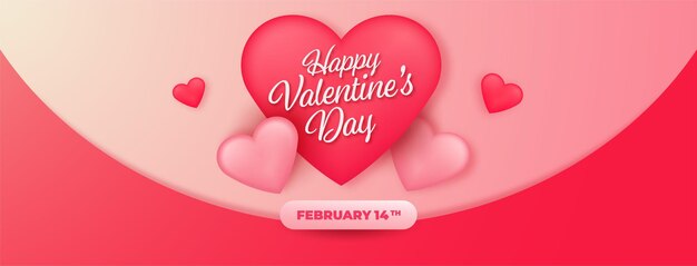 Banners horizontales de feliz día de San Valentín con hermoso adorno de corazón