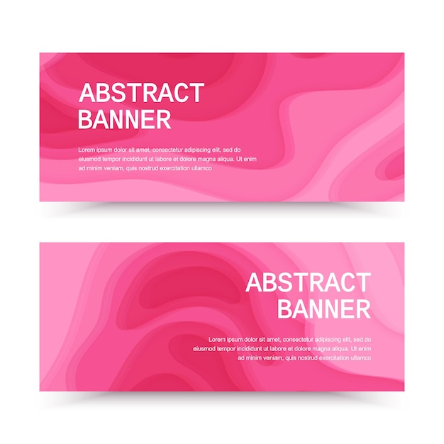 Vector banners horizontales con fondo rosa abstracto 3d con formas de corte de papel