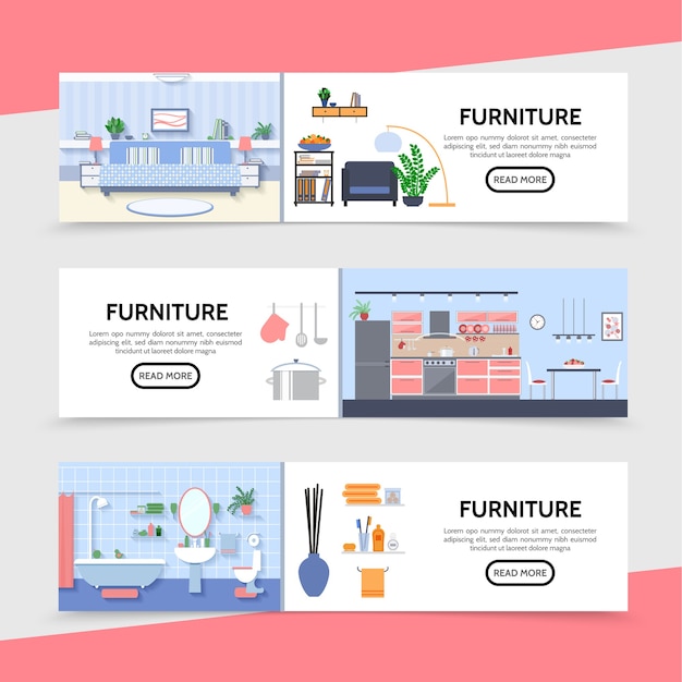 Vector banners horizontales de muebles planos