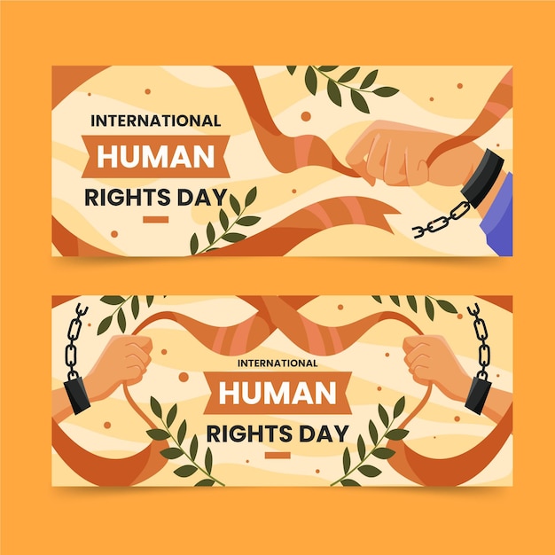 Vector banners horizontales planas del día internacional de los derechos humanos con manos esposadas en cadena