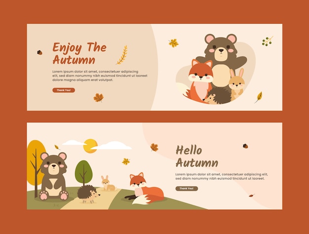 Vector banners horizontales planos establecidos para la celebración de otoño