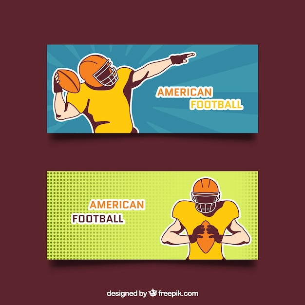 Vector banners de jugadores de fútbol americano dibujados a mano