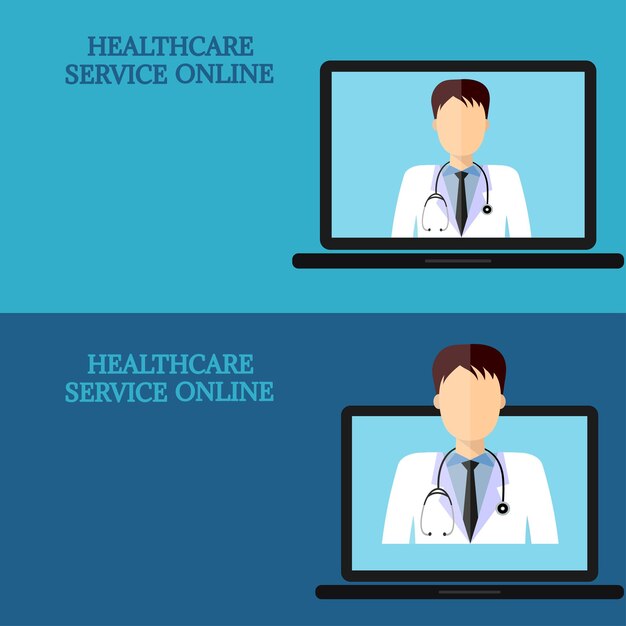 Banners médicos horizontales icono de telemedicina 23