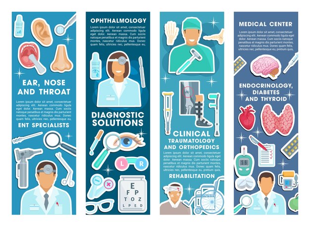 Banners médicos vectoriales para medicina de la salud