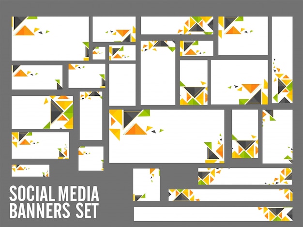 Banners de medios sociales conjunto con triángulos de colores.