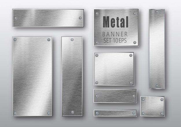 Vector banners de metal conjunto realista.