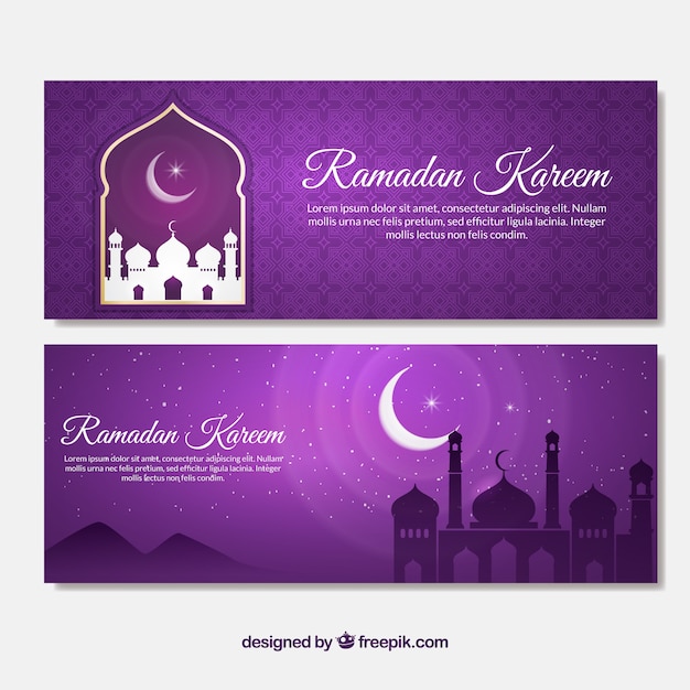 Banners morados de ramadan kareem