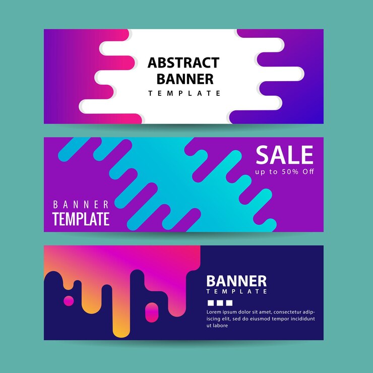 Vector banners de movimiento abstracto composición de formas geométricas coloridas conjunto de banners geométricos de vector de diseño de moda