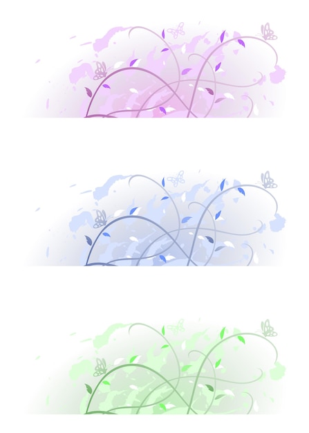 Banners de naturaleza floral en colores pastel con hojas y ramas de hiedra