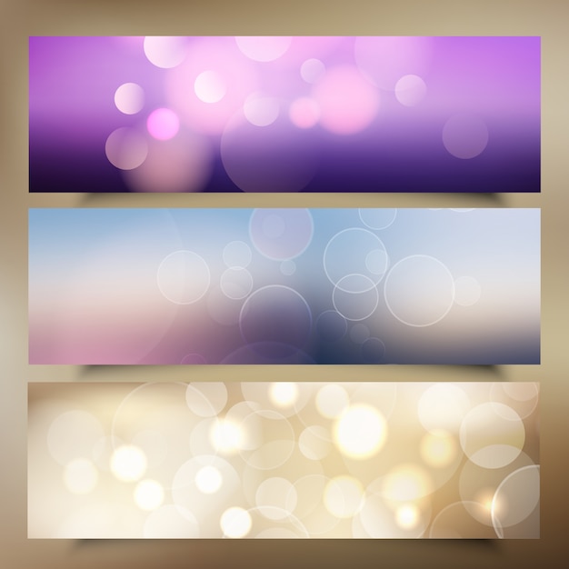 Banners navideños con diseño de luces bokeh.