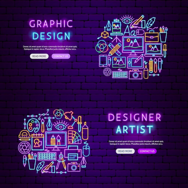 Vector banners de neón de diseñador