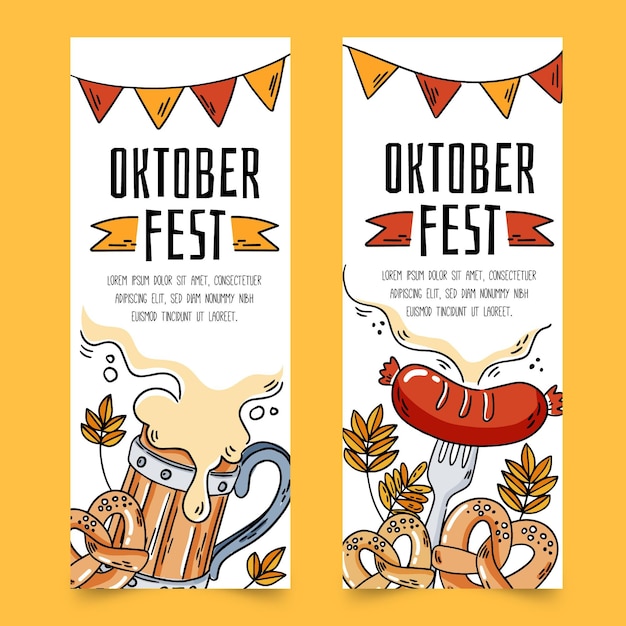 Banners de oktoberfest con bebidas y comida.