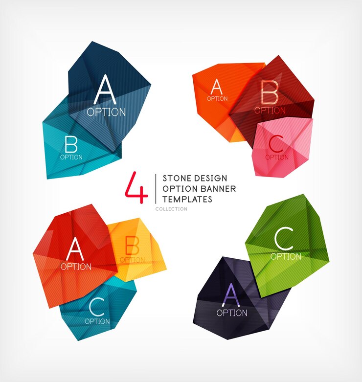 Vector banners de opción de piedra con forma geométrica.