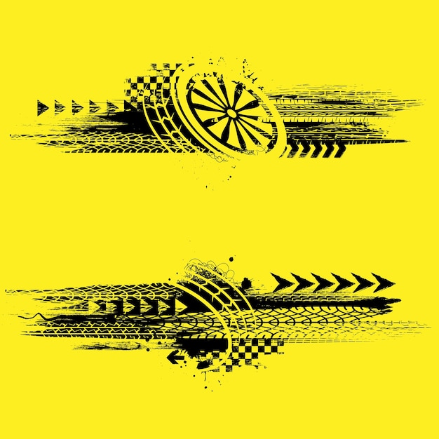 Vector banners de pista de neumático amarillo grunge