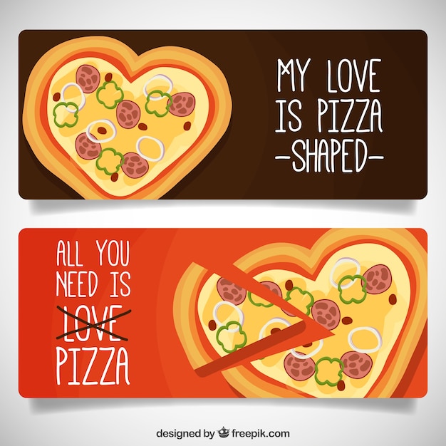 Banners con pizzas en forma de corazón