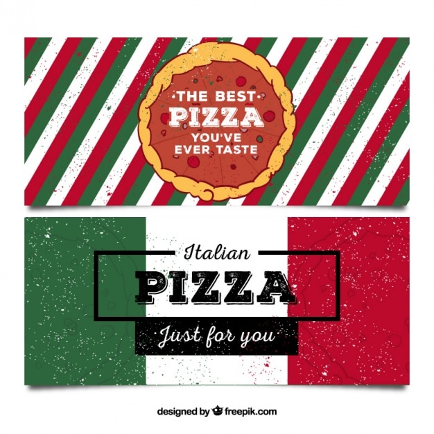 Banners de pizzería en estilo retro