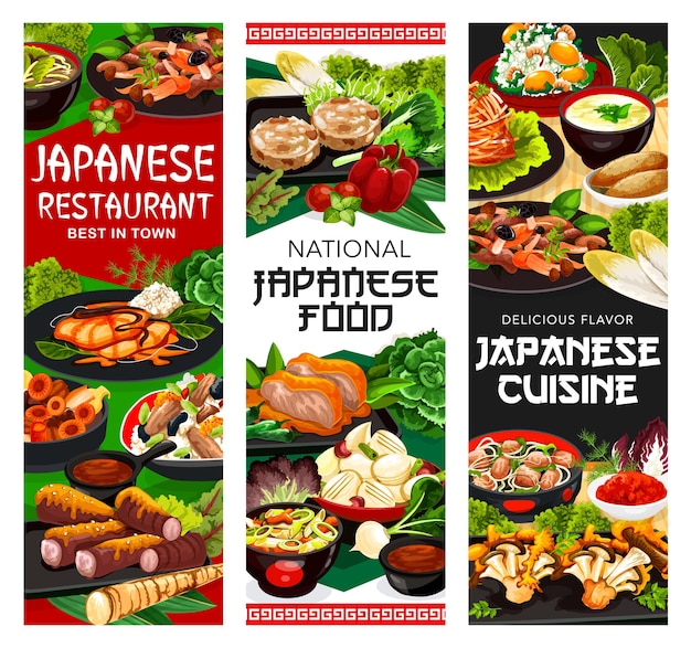 Banners de platos de restaurante de comida japonesa