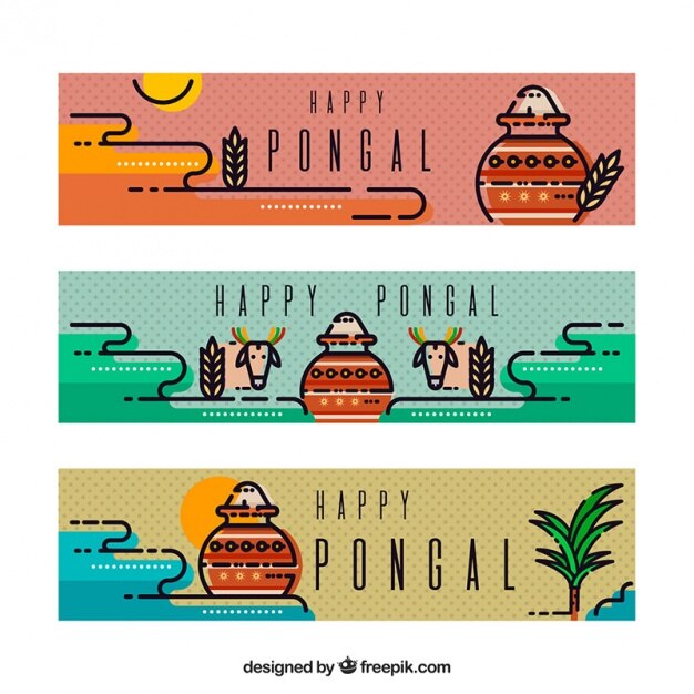 Banners de pongal modernos con fondo de puntos